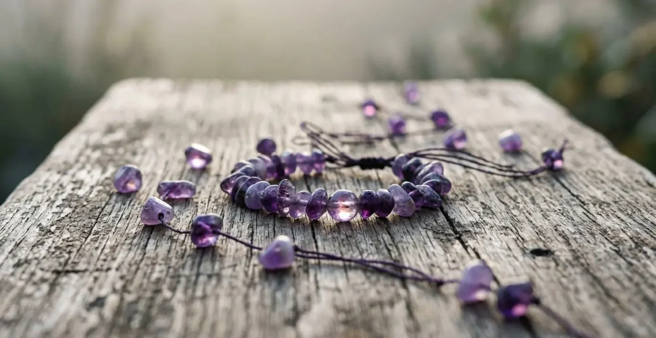 Bracelet en perles de pierres naturelles cassé avec perles dispersées symbolisant la fin d'un cycle