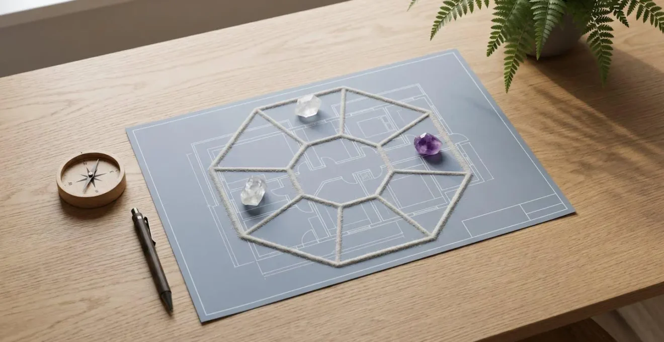 Représentation visuelle de la carte Bagua feng shui avec ses neuf zones énergétiques de vie