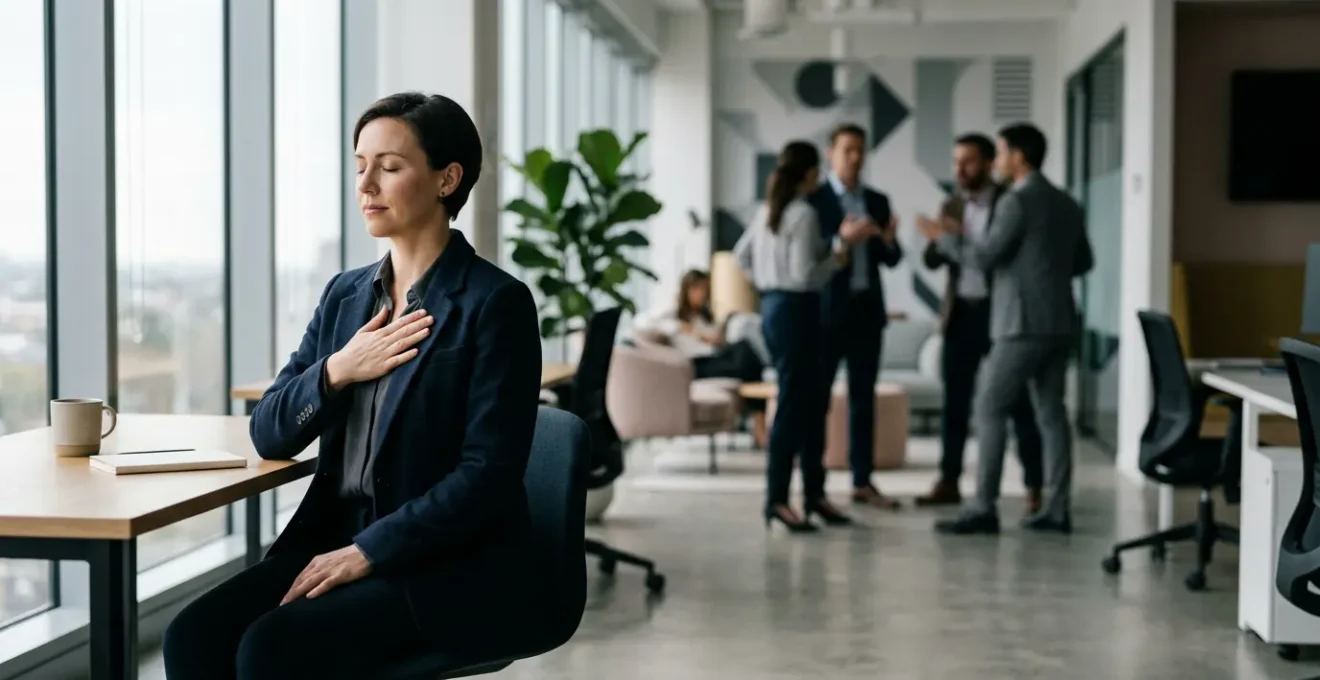 Ambiance professionnelle sous tension illustrant le concept de dissonance vibratoire entre collègues