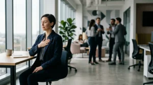Ambiance professionnelle sous tension illustrant le concept de dissonance vibratoire entre collègues