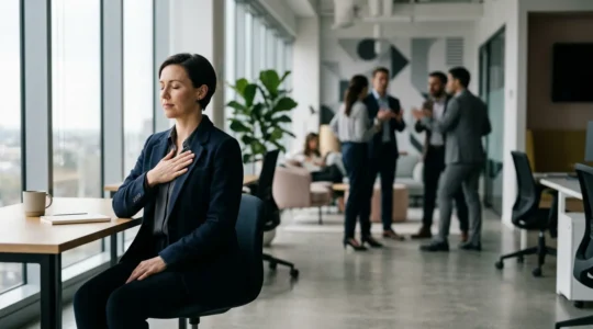 Ambiance professionnelle sous tension illustrant le concept de dissonance vibratoire entre collègues