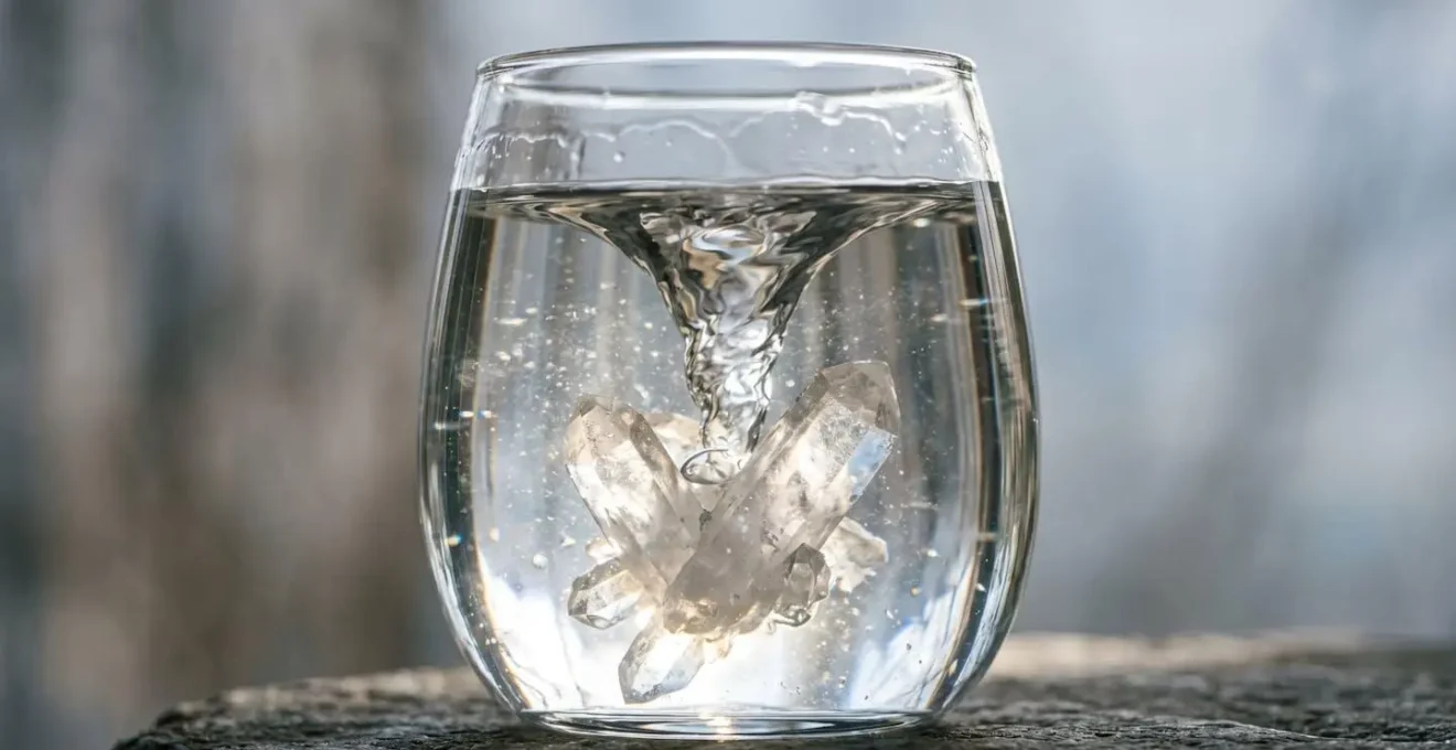 Eau vitalisée par des cristaux illustrant la résonance vibratoire