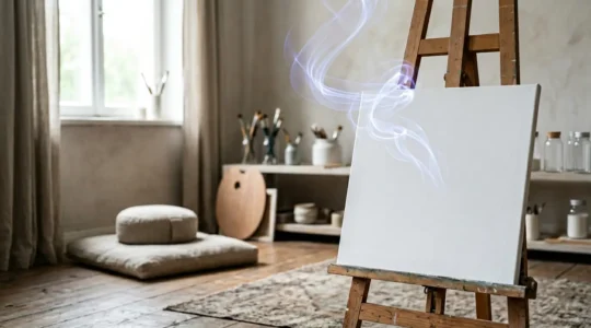 Énergie créative et élévation spirituelle dans un espace de création artistique