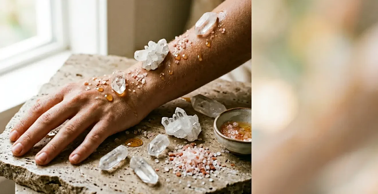 Rituel de gommage corporel aux cristaux de quartz pour purification énergétique et bien-être holistique
