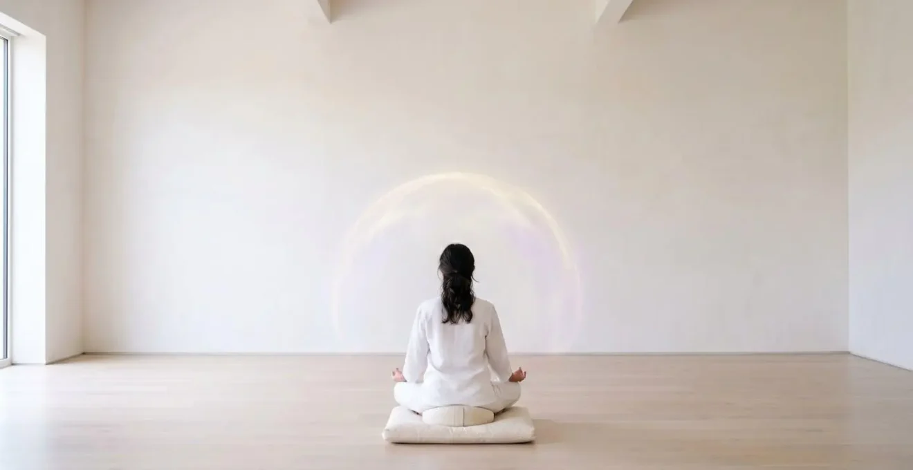 Visualisation symbolique d'un lotus aux mille pétales se refermant doucement au sommet du crâne pour protection énergétique