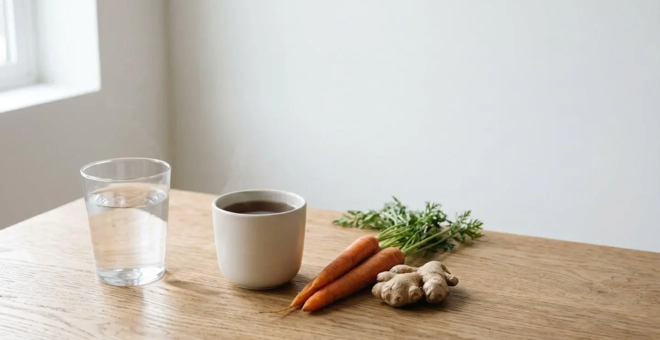 Scène minimaliste d'hydratation et alimentation saine pour favoriser l'intégration d'un soin énergétique