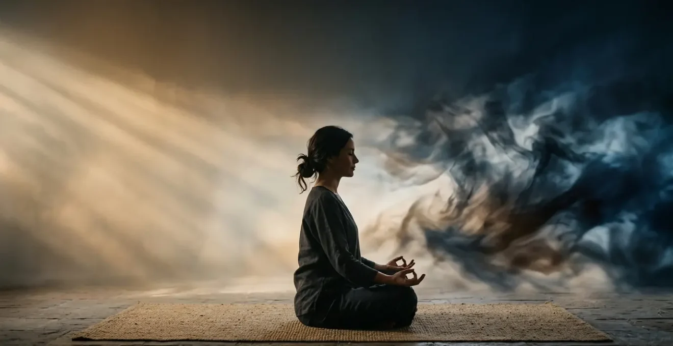 Personne en méditation profonde distinguant intuition véritable et peur mentale