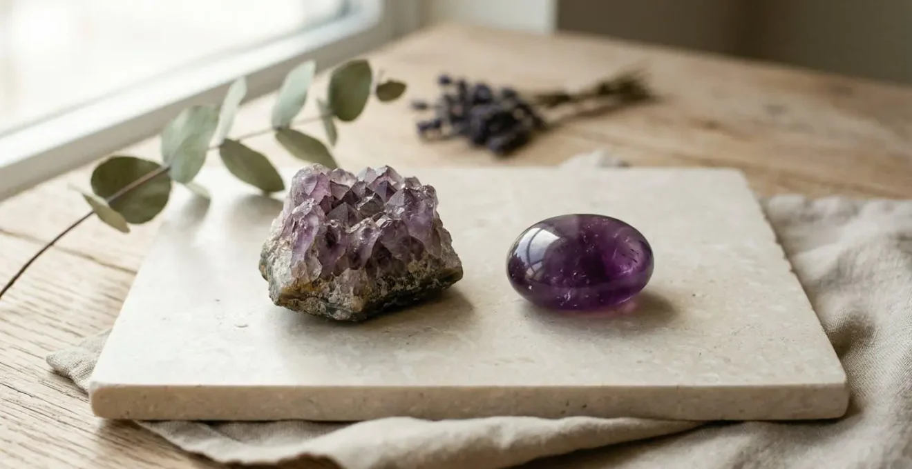 Comparaison entre une pierre brute naturelle et une gemme polie pour le bien-être énergétique