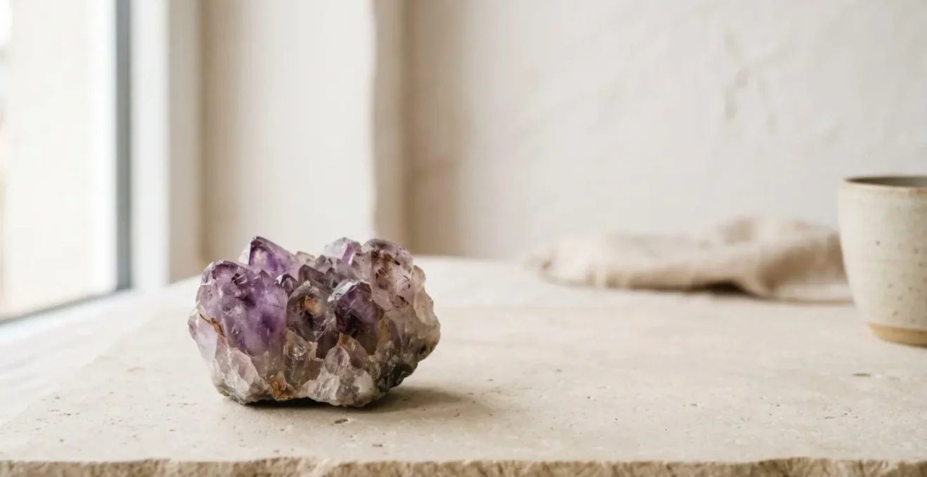 Pierre semi-précieuse brute avec ses inclusions naturelles et texture authentique dans une lumière douce