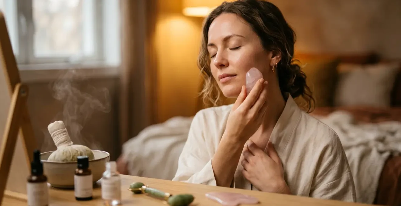 Rituel beauté du soir avec pierres de lithothérapie et soins naturels pour la guérison de l'image de soi