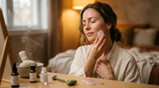Rituel beauté du soir avec pierres de lithothérapie et soins naturels pour la guérison de l'image de soi